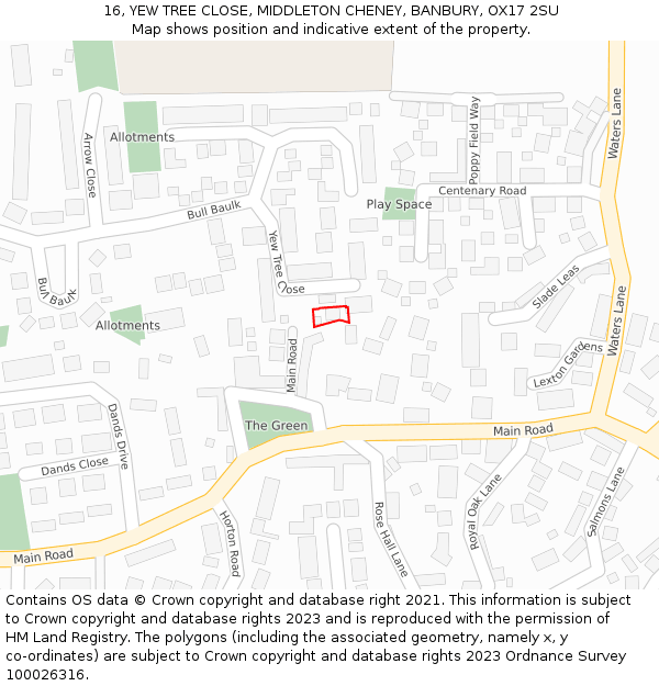 16, YEW TREE CLOSE, MIDDLETON CHENEY, BANBURY, OX17 2SU: Location map and indicative extent of plot