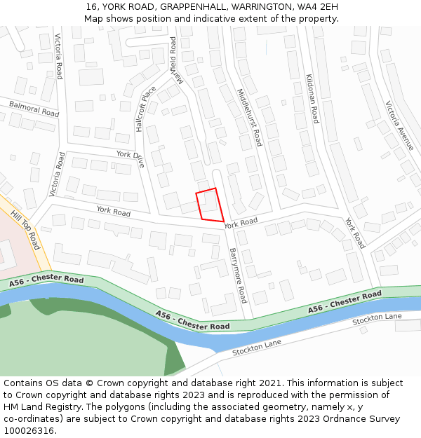 16, YORK ROAD, GRAPPENHALL, WARRINGTON, WA4 2EH: Location map and indicative extent of plot