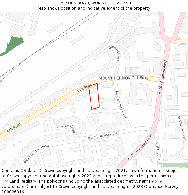 16, YORK ROAD, WOKING, GU22 7XH: Location map and indicative extent of plot