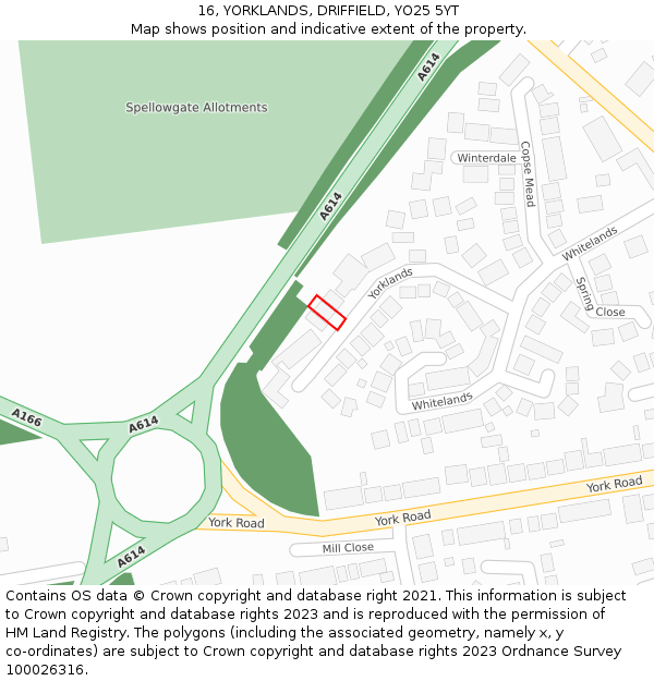 16, YORKLANDS, DRIFFIELD, YO25 5YT: Location map and indicative extent of plot