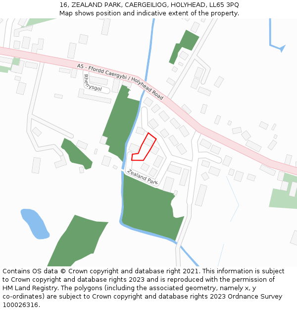 16, ZEALAND PARK, CAERGEILIOG, HOLYHEAD, LL65 3PQ: Location map and indicative extent of plot