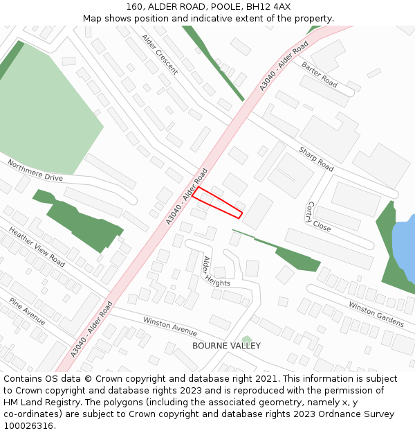 160, ALDER ROAD, POOLE, BH12 4AX: Location map and indicative extent of plot