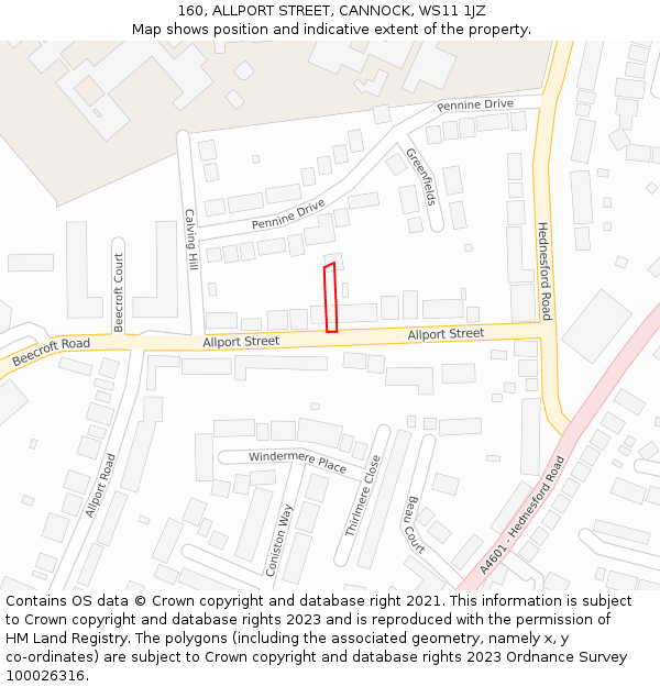 160, ALLPORT STREET, CANNOCK, WS11 1JZ: Location map and indicative extent of plot