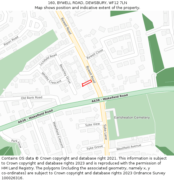 160, BYWELL ROAD, DEWSBURY, WF12 7LN: Location map and indicative extent of plot