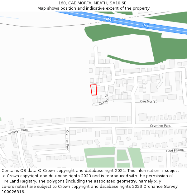 160, CAE MORFA, NEATH, SA10 6EH: Location map and indicative extent of plot