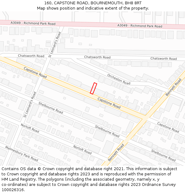 160, CAPSTONE ROAD, BOURNEMOUTH, BH8 8RT: Location map and indicative extent of plot