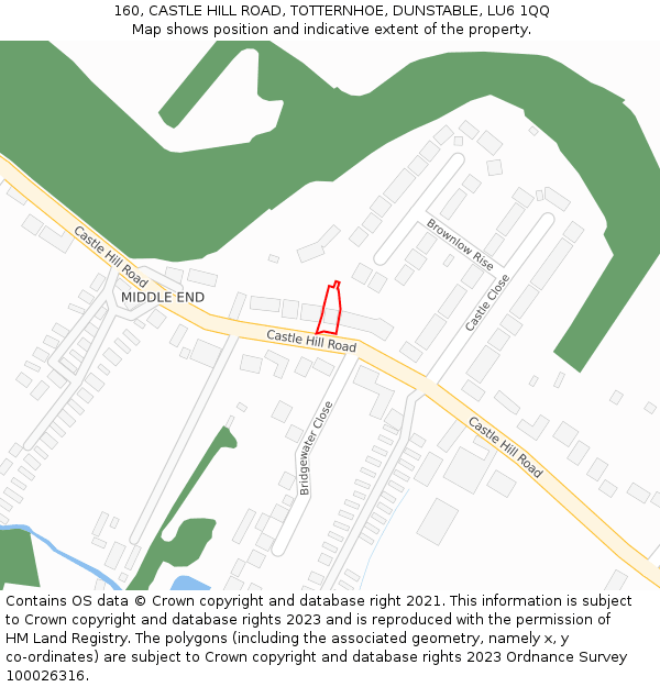 160, CASTLE HILL ROAD, TOTTERNHOE, DUNSTABLE, LU6 1QQ: Location map and indicative extent of plot
