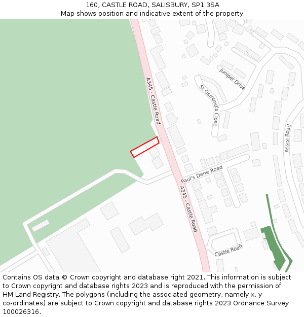 160, CASTLE ROAD, SALISBURY, SP1 3SA: Location map and indicative extent of plot