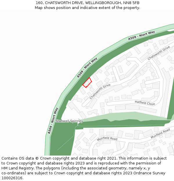 160, CHATSWORTH DRIVE, WELLINGBOROUGH, NN8 5FB: Location map and indicative extent of plot