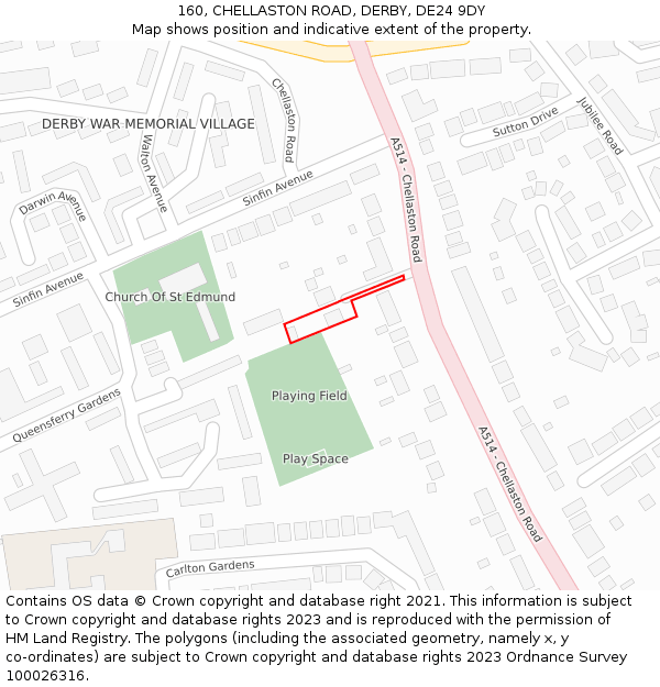 160, CHELLASTON ROAD, DERBY, DE24 9DY: Location map and indicative extent of plot