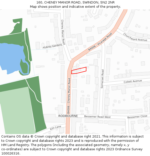 160, CHENEY MANOR ROAD, SWINDON, SN2 2NR: Location map and indicative extent of plot