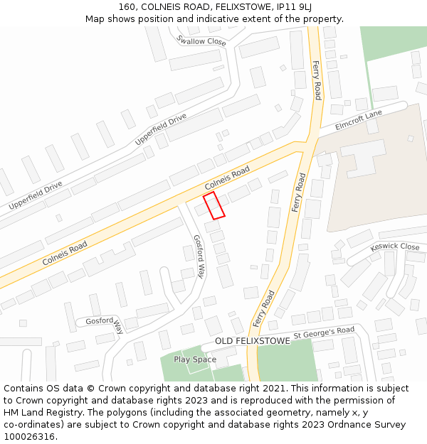 160, COLNEIS ROAD, FELIXSTOWE, IP11 9LJ: Location map and indicative extent of plot