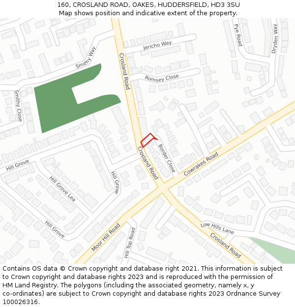 160, CROSLAND ROAD, OAKES, HUDDERSFIELD, HD3 3SU: Location map and indicative extent of plot