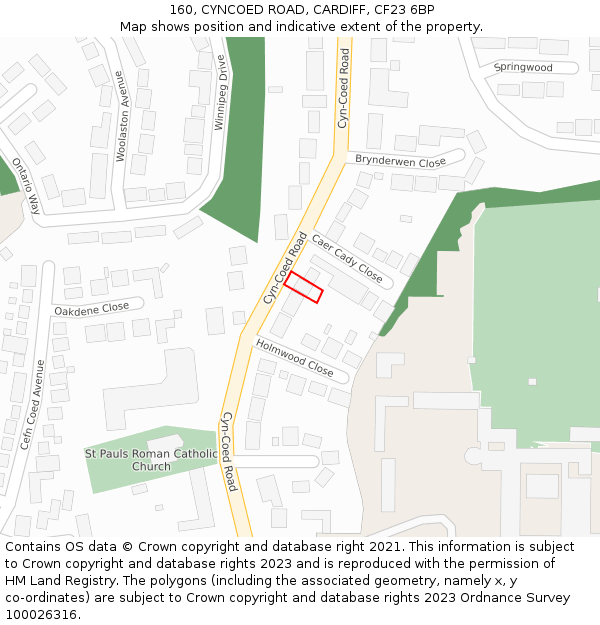 160, CYNCOED ROAD, CARDIFF, CF23 6BP: Location map and indicative extent of plot