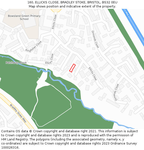 160, ELLICKS CLOSE, BRADLEY STOKE, BRISTOL, BS32 0EU: Location map and indicative extent of plot