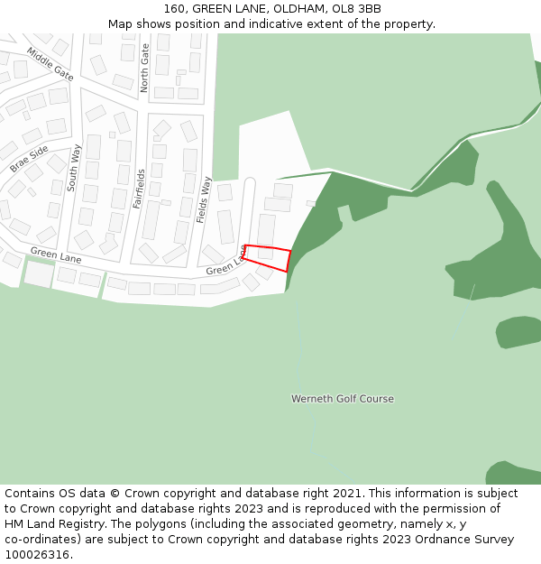 160, GREEN LANE, OLDHAM, OL8 3BB: Location map and indicative extent of plot