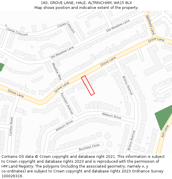 160, GROVE LANE, HALE, ALTRINCHAM, WA15 8LX: Location map and indicative extent of plot