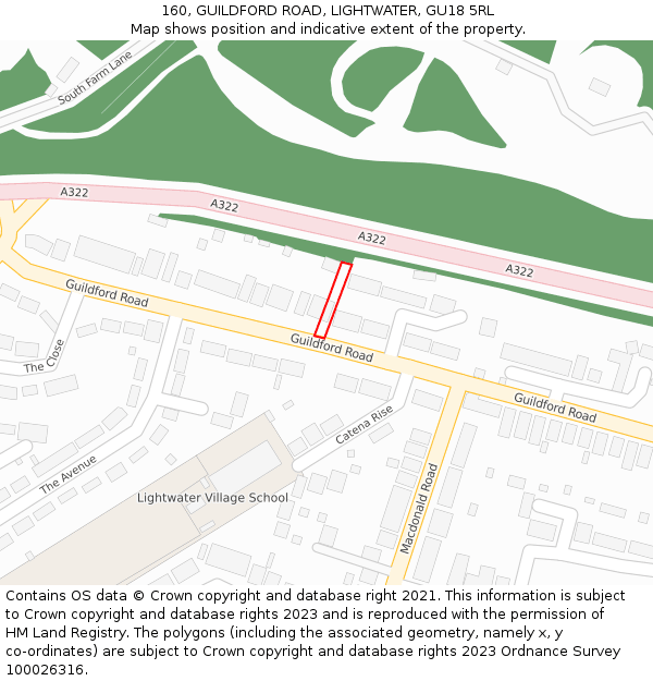 160, GUILDFORD ROAD, LIGHTWATER, GU18 5RL: Location map and indicative extent of plot