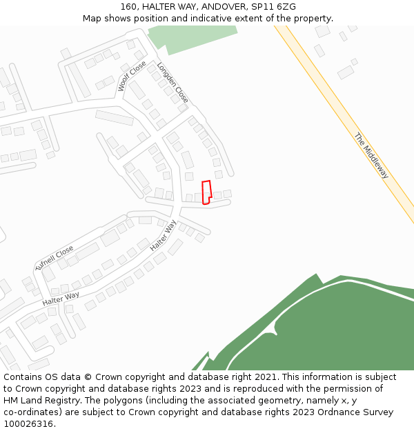160, HALTER WAY, ANDOVER, SP11 6ZG: Location map and indicative extent of plot