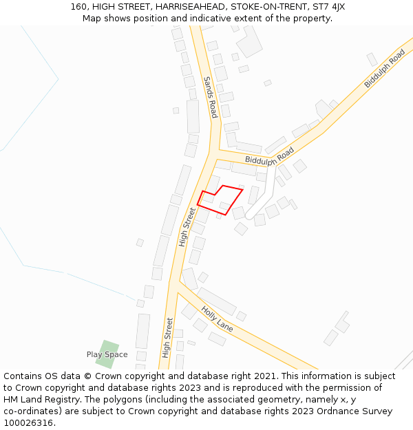 160, HIGH STREET, HARRISEAHEAD, STOKE-ON-TRENT, ST7 4JX: Location map and indicative extent of plot