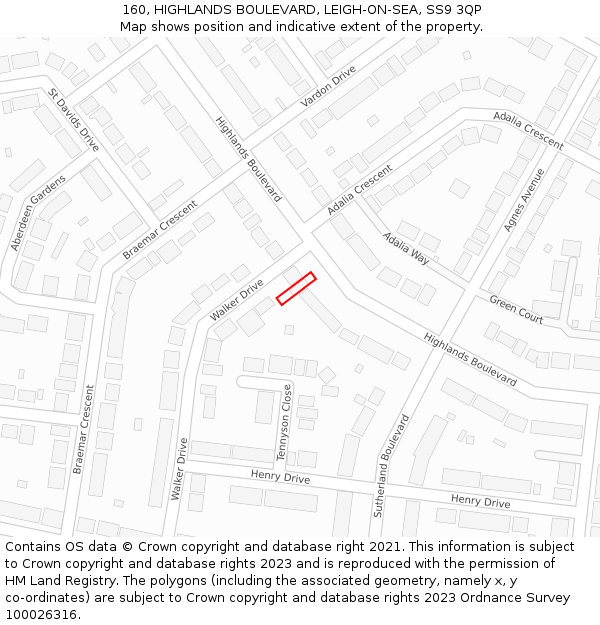 160, HIGHLANDS BOULEVARD, LEIGH-ON-SEA, SS9 3QP: Location map and indicative extent of plot