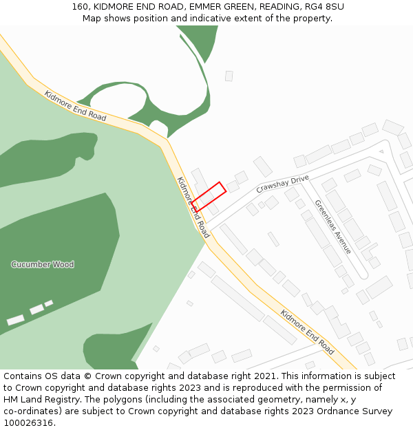 160, KIDMORE END ROAD, EMMER GREEN, READING, RG4 8SU: Location map and indicative extent of plot