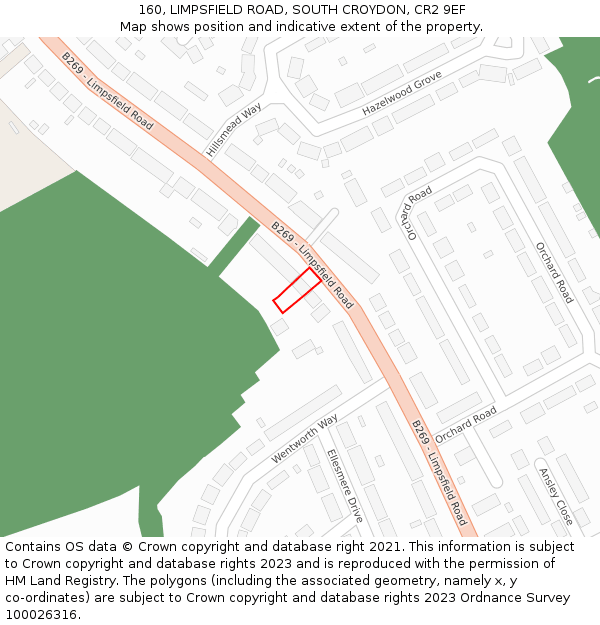 160, LIMPSFIELD ROAD, SOUTH CROYDON, CR2 9EF: Location map and indicative extent of plot