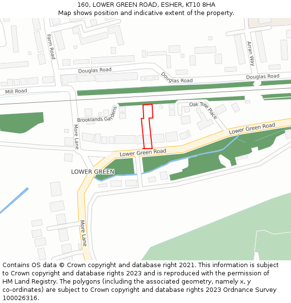 160, LOWER GREEN ROAD, ESHER, KT10 8HA: Location map and indicative extent of plot