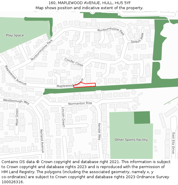 160, MAPLEWOOD AVENUE, HULL, HU5 5YF: Location map and indicative extent of plot