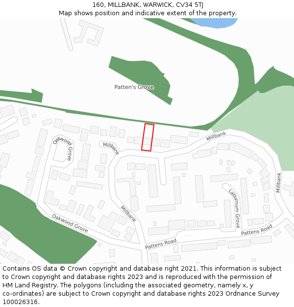 160, MILLBANK, WARWICK, CV34 5TJ: Location map and indicative extent of plot