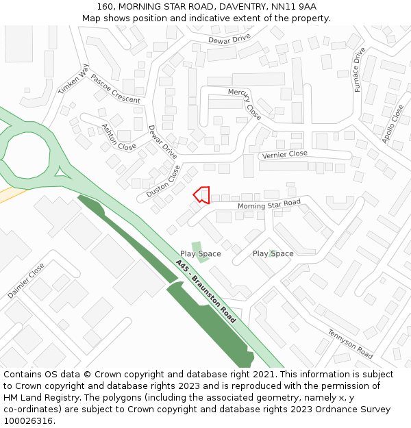 160, MORNING STAR ROAD, DAVENTRY, NN11 9AA: Location map and indicative extent of plot