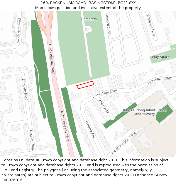 160, PACKENHAM ROAD, BASINGSTOKE, RG21 8XY: Location map and indicative extent of plot