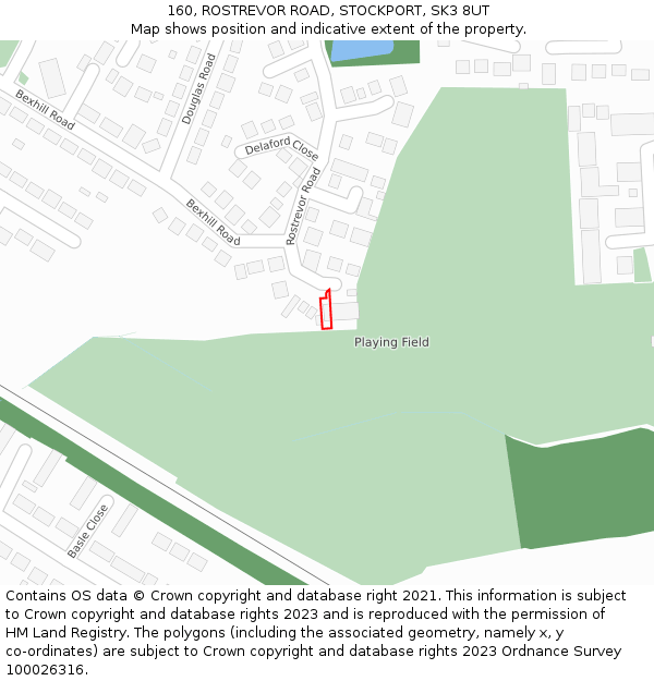 160, ROSTREVOR ROAD, STOCKPORT, SK3 8UT: Location map and indicative extent of plot