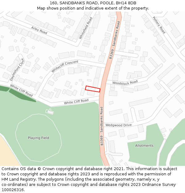 160, SANDBANKS ROAD, POOLE, BH14 8DB: Location map and indicative extent of plot