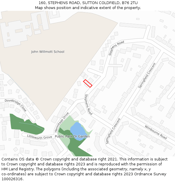160, STEPHENS ROAD, SUTTON COLDFIELD, B76 2TU: Location map and indicative extent of plot