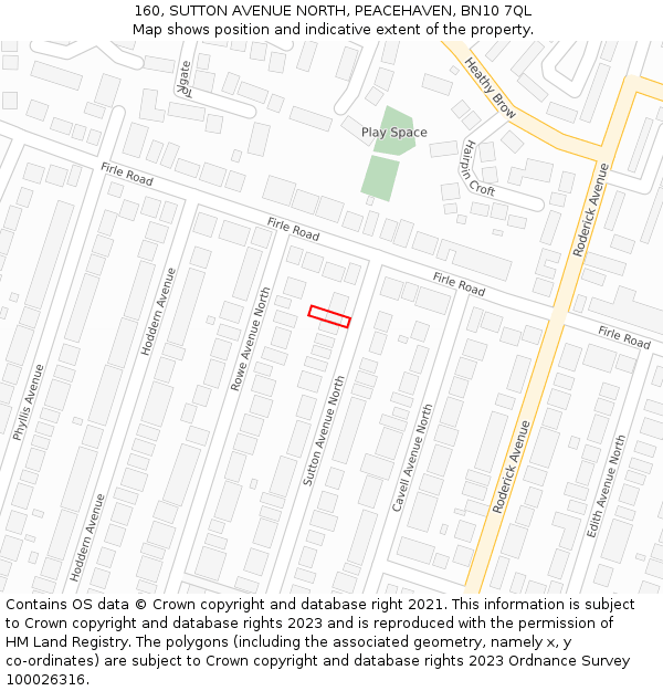 160, SUTTON AVENUE NORTH, PEACEHAVEN, BN10 7QL: Location map and indicative extent of plot