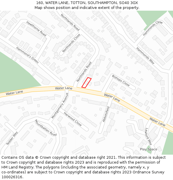 160, WATER LANE, TOTTON, SOUTHAMPTON, SO40 3GX: Location map and indicative extent of plot