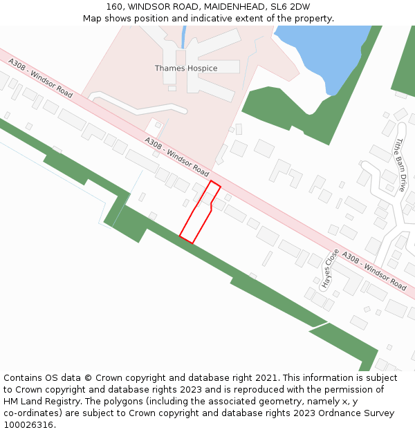 160, WINDSOR ROAD, MAIDENHEAD, SL6 2DW: Location map and indicative extent of plot