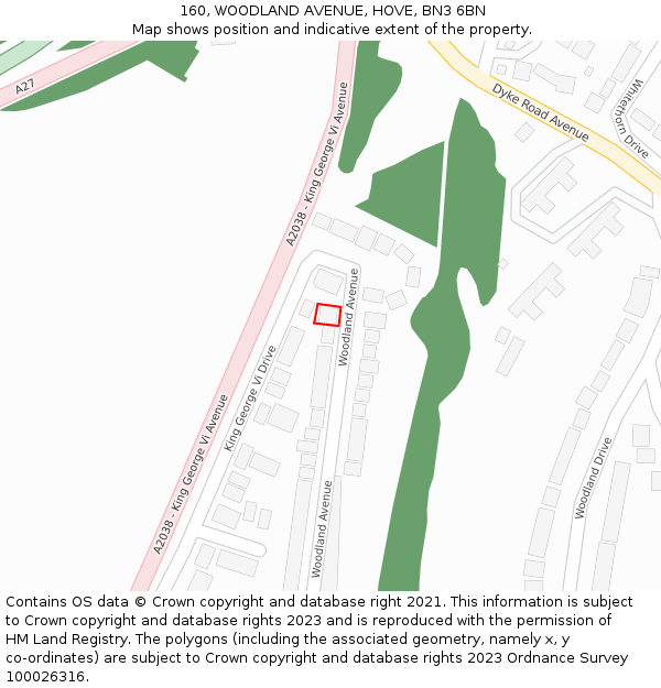 160, WOODLAND AVENUE, HOVE, BN3 6BN: Location map and indicative extent of plot