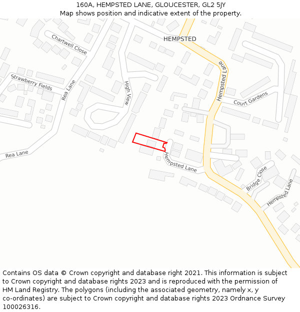 160A, HEMPSTED LANE, GLOUCESTER, GL2 5JY: Location map and indicative extent of plot