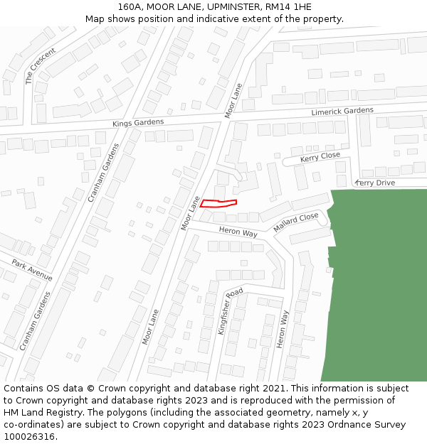 160A, MOOR LANE, UPMINSTER, RM14 1HE: Location map and indicative extent of plot