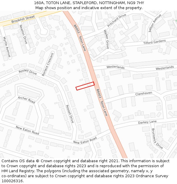 160A, TOTON LANE, STAPLEFORD, NOTTINGHAM, NG9 7HY: Location map and indicative extent of plot