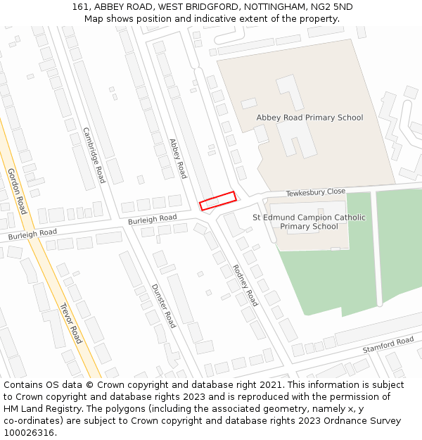 161, ABBEY ROAD, WEST BRIDGFORD, NOTTINGHAM, NG2 5ND: Location map and indicative extent of plot