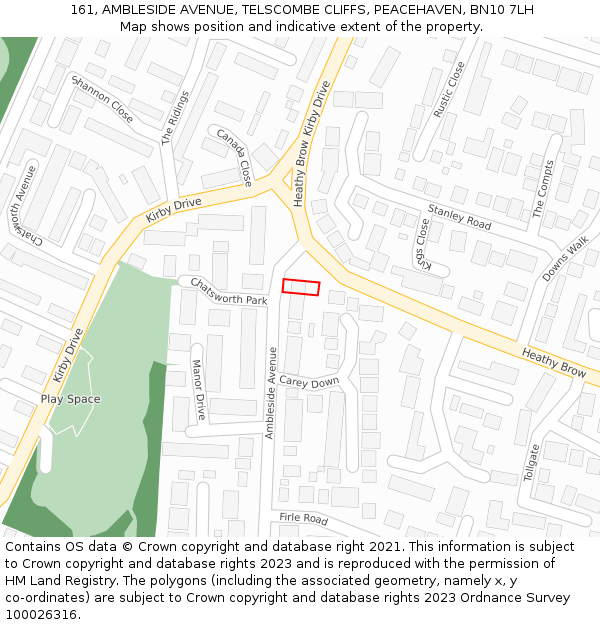 161, AMBLESIDE AVENUE, TELSCOMBE CLIFFS, PEACEHAVEN, BN10 7LH: Location map and indicative extent of plot