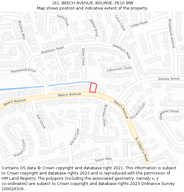 161, BEECH AVENUE, BOURNE, PE10 9RB: Location map and indicative extent of plot