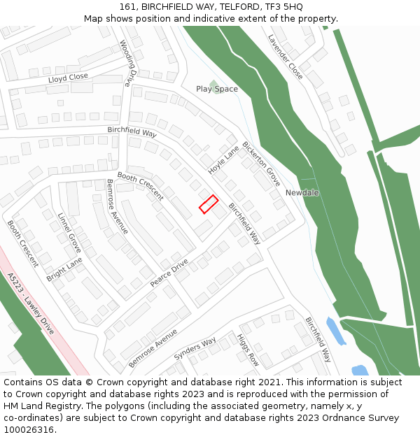 161, BIRCHFIELD WAY, TELFORD, TF3 5HQ: Location map and indicative extent of plot