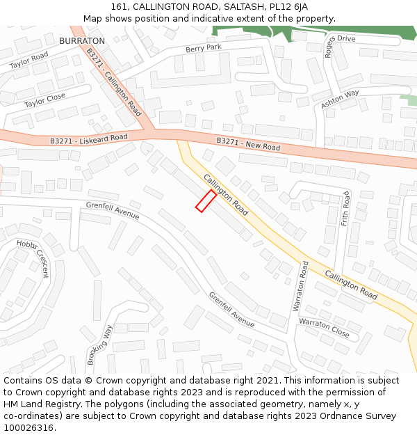 161, CALLINGTON ROAD, SALTASH, PL12 6JA: Location map and indicative extent of plot