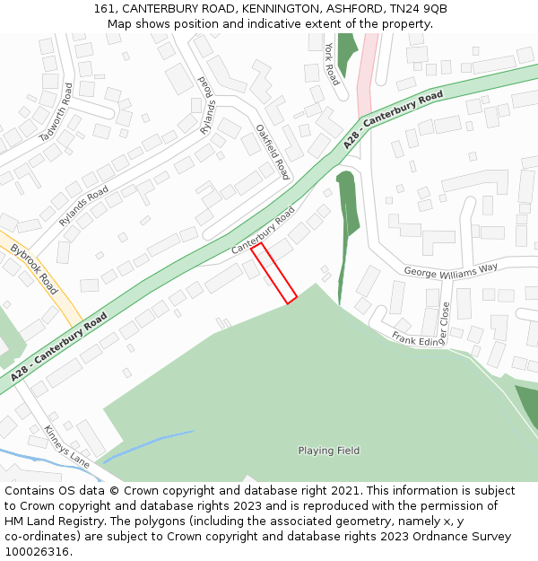 161, CANTERBURY ROAD, KENNINGTON, ASHFORD, TN24 9QB: Location map and indicative extent of plot