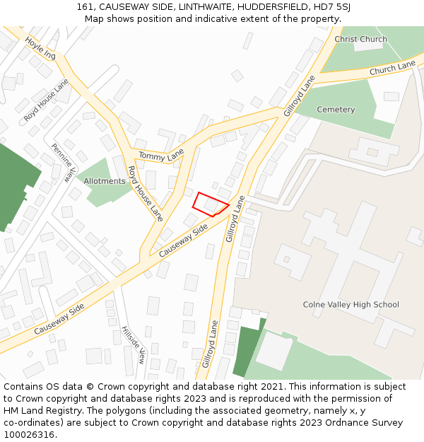 161, CAUSEWAY SIDE, LINTHWAITE, HUDDERSFIELD, HD7 5SJ: Location map and indicative extent of plot