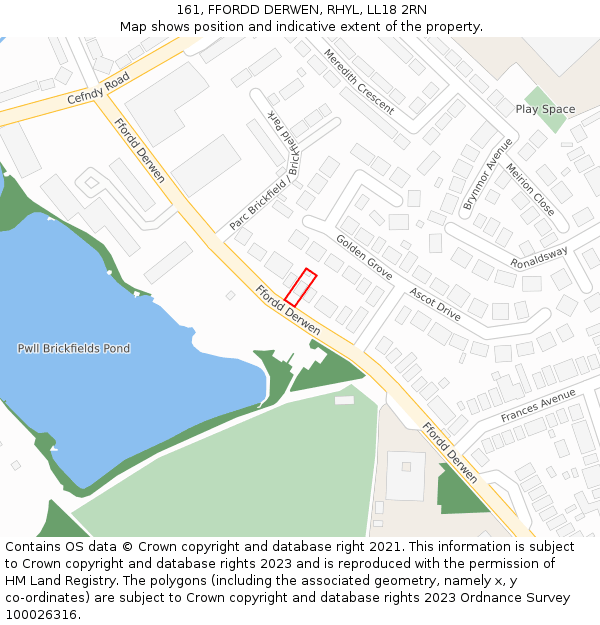 161, FFORDD DERWEN, RHYL, LL18 2RN: Location map and indicative extent of plot